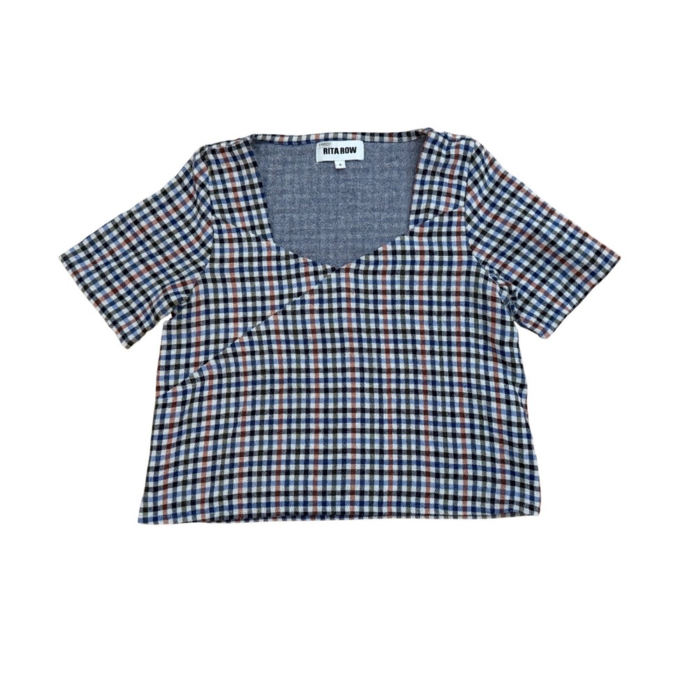 RITA ROW Womens Top Gingham Wrap Front Sweetheart Neck Preppy Academic Small
